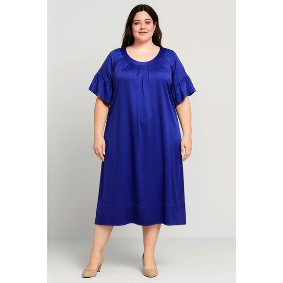 Troz Plus Size 22W Purple Silk Blend Dress Ruffle Sleeves Tunic Cocktail Elegant - Picture 1 of 10
